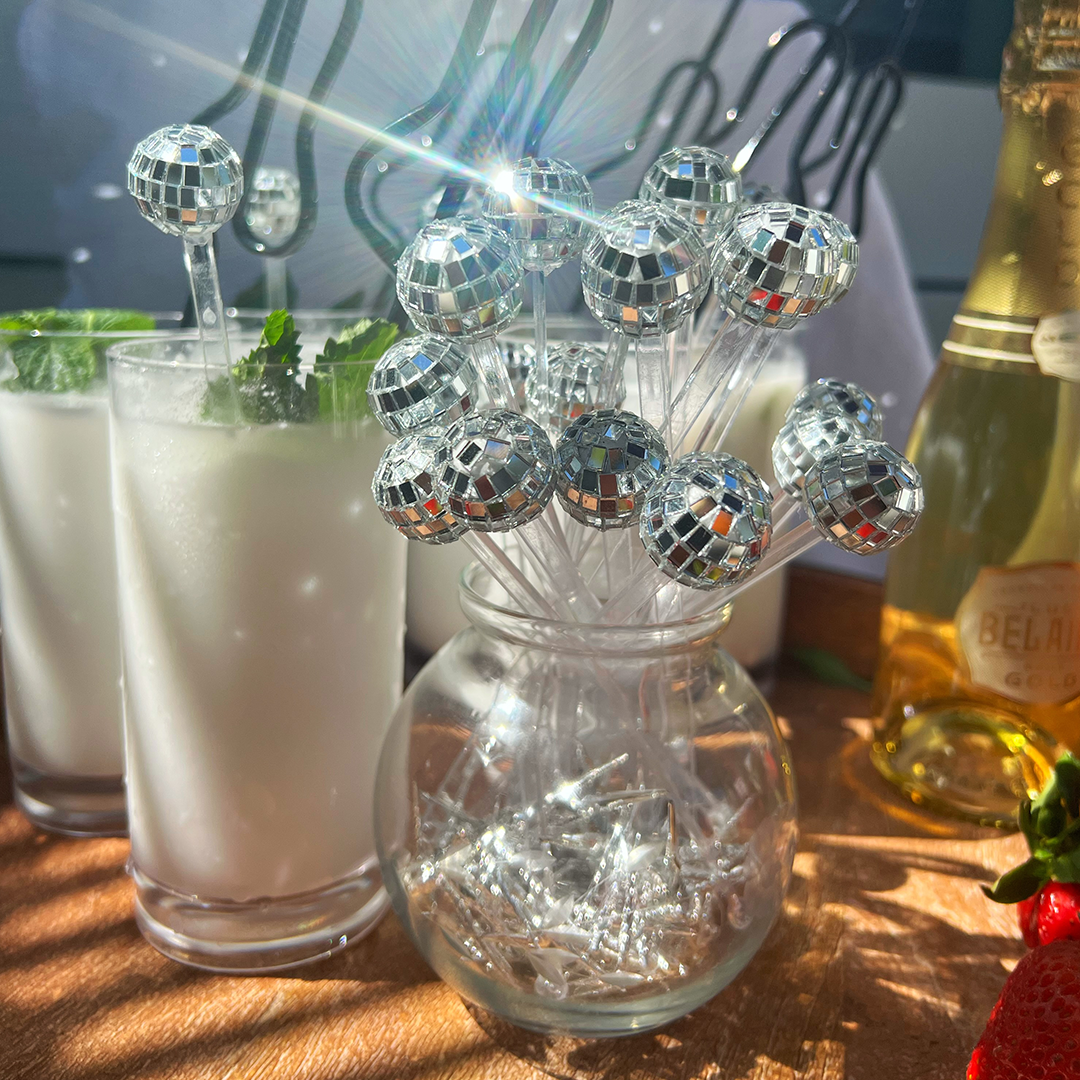 Sparkly disco drink stirrers