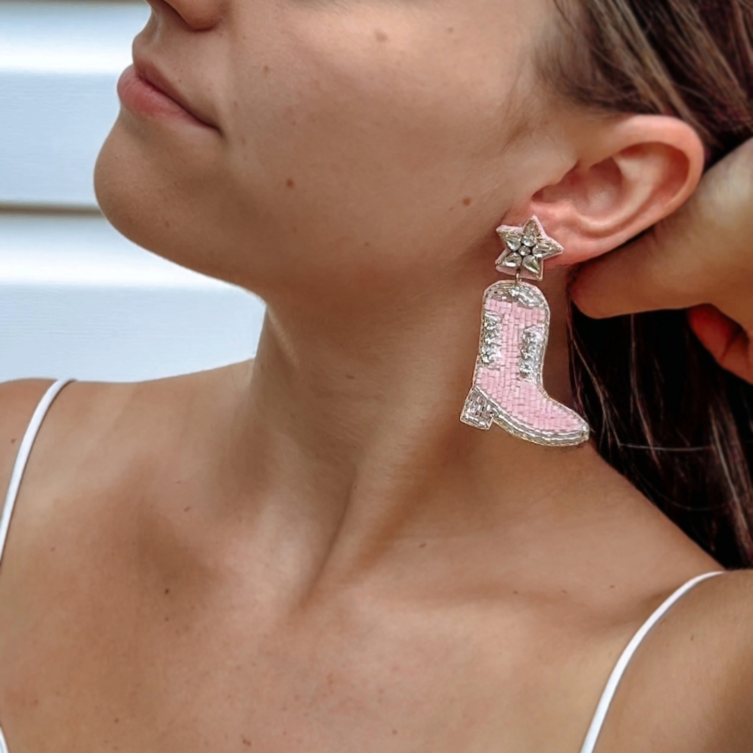 Statement pink boot earrings