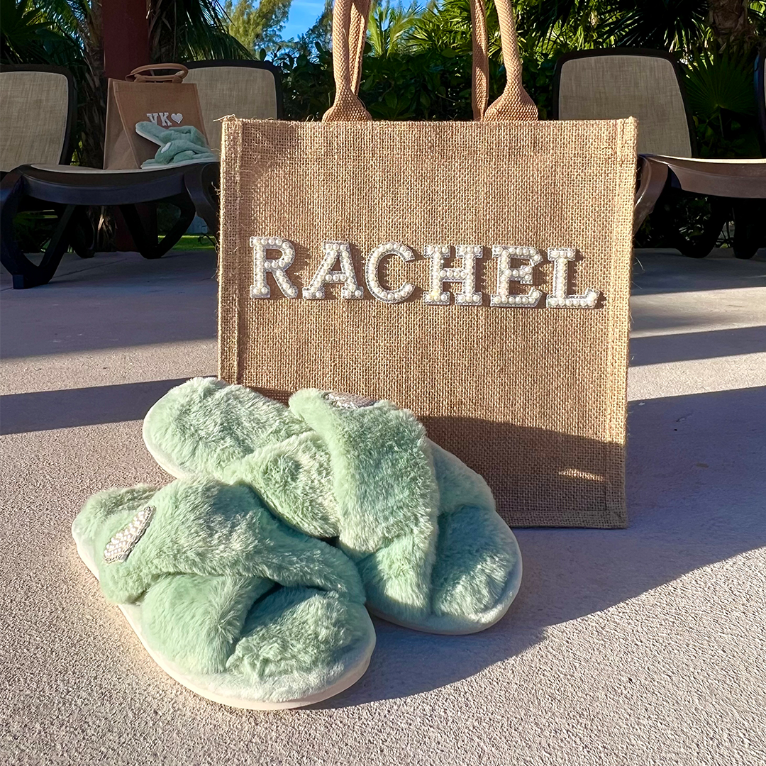 Fashionable sage green fuzzy slippers