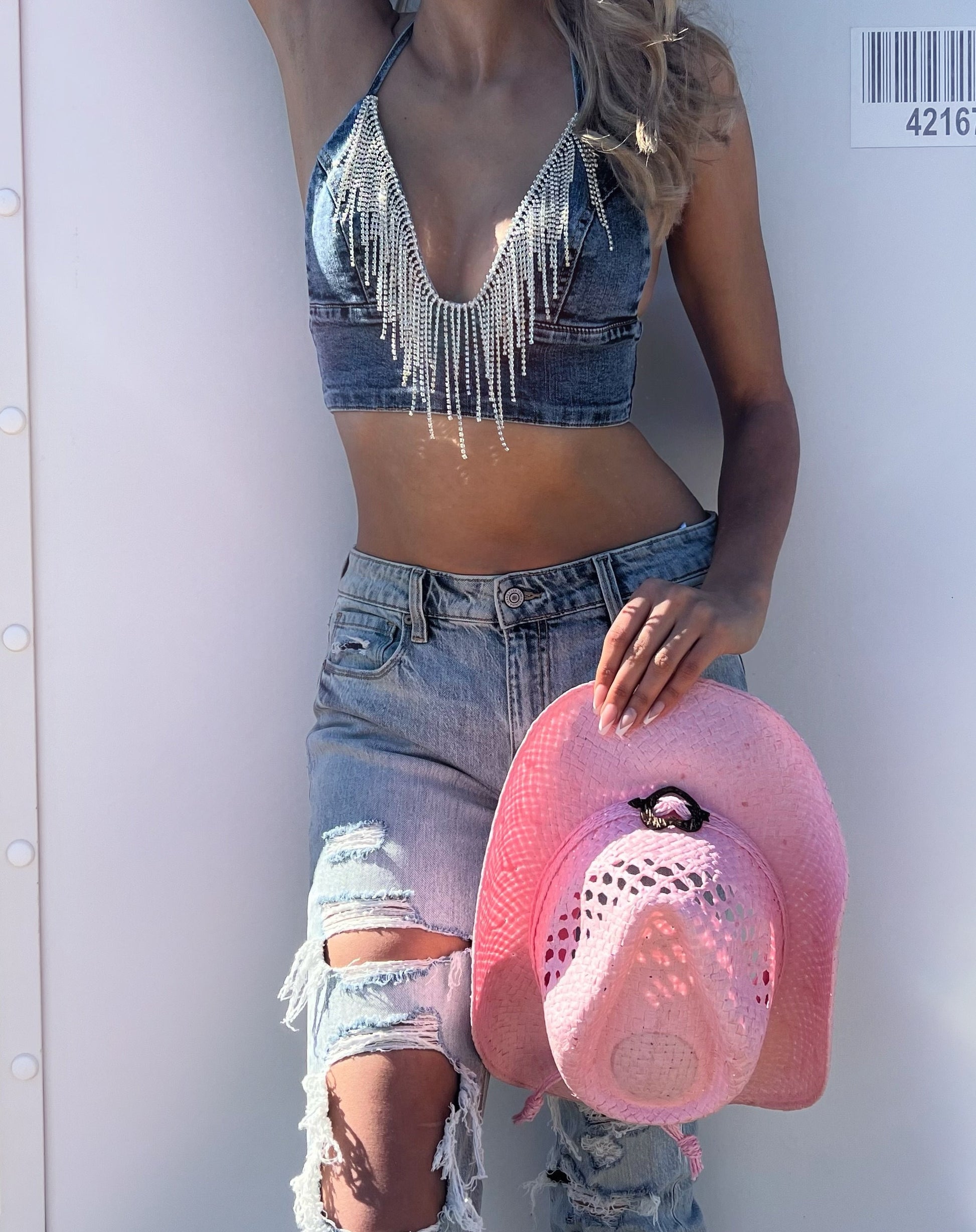 Vintage washed denim crop