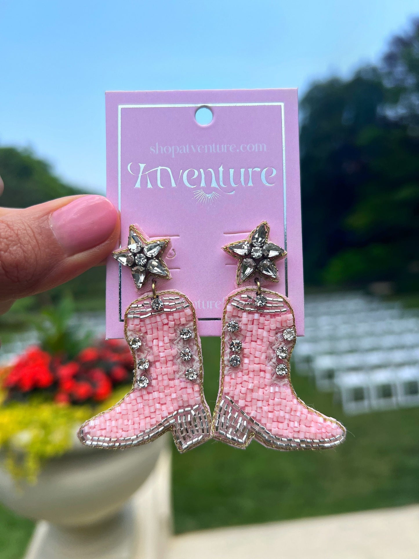 Pink cowboy boot earrings