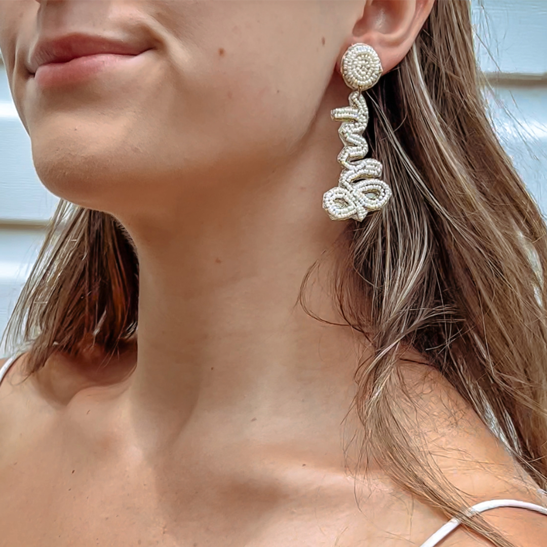 Bride-to-be cursive earrings
