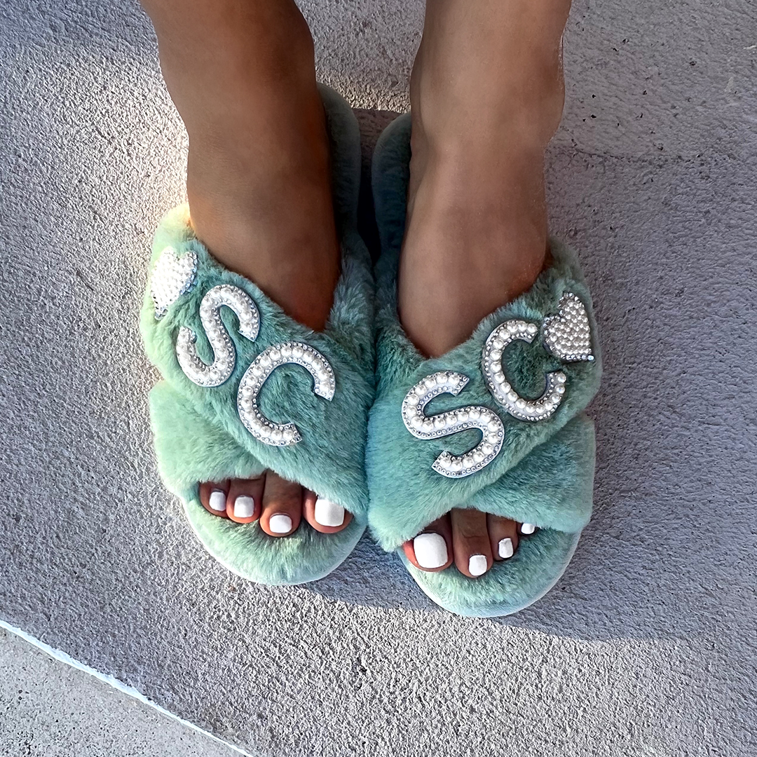 Sage green slippers with memory foam
